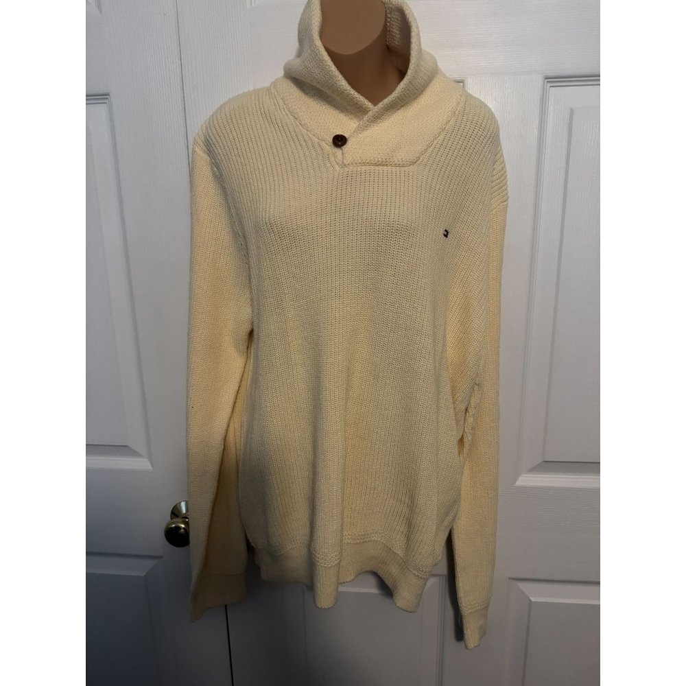 Tommy Hilfiger Cream Waffle Knit Sweater Men's Size L 100% Cotton